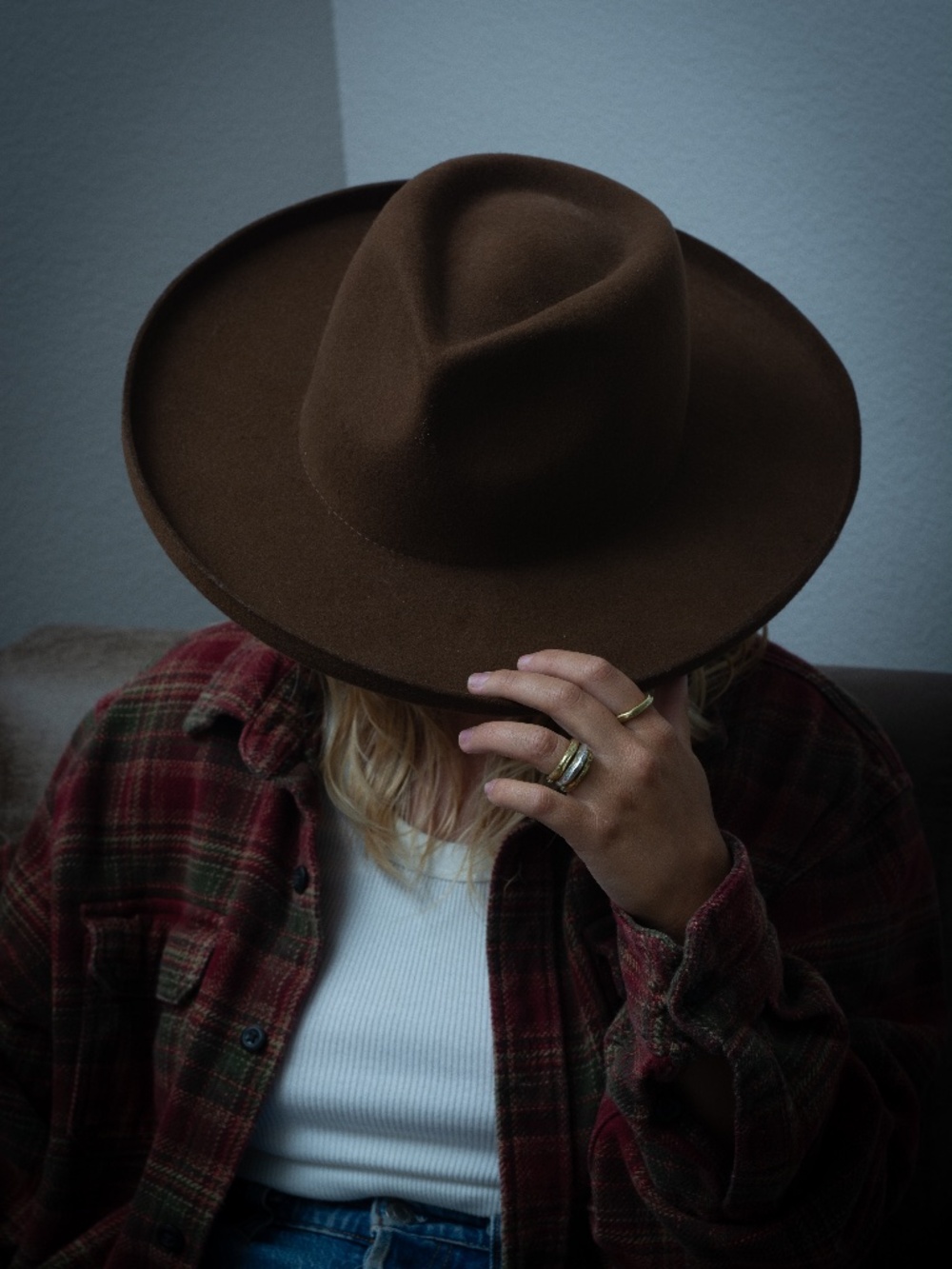 Brown Wool Augustine Wide Brim Hat
